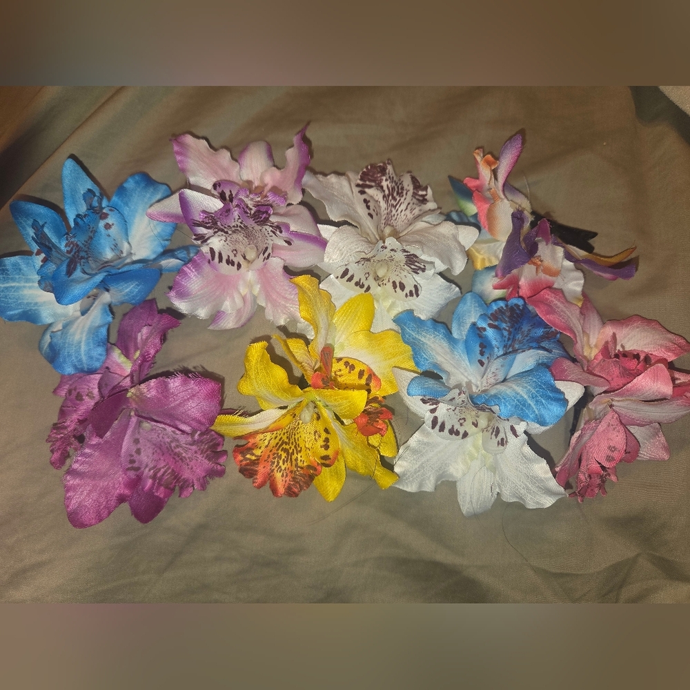 Colorful Artificial Orchid Flower Clips - Multicolor